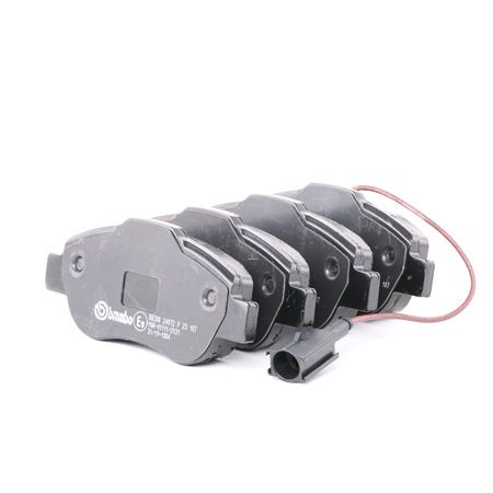 BREMBO P 23 107 Bremsbelagsatz, Scheibenbremse inkl. Verschleißwarnkontakt, mit Bremssattelschrauben, mit Zubehör FORD KA Bj 1997