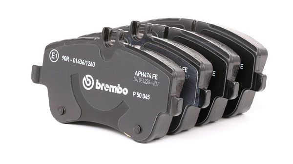 BREMBO P 50 045 Kit de plaquettes de frein, frein à disque PLAQUETTE DE FREIN DIRECTIONNELLE, préparé pour indicateur d'usure, avec vis d'étrier de frein, avec accessoires MERCEDES-BENZ SLK ac 1997