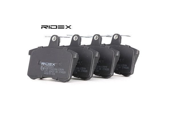 RIDEX 402B0021 Bremsbelagsatz, Scheibenbremse Hinterachse, exkl. Verschleißwarnkontakt, mit Bremssattelschrauben ALFA ROMEO 164 Bj 1998