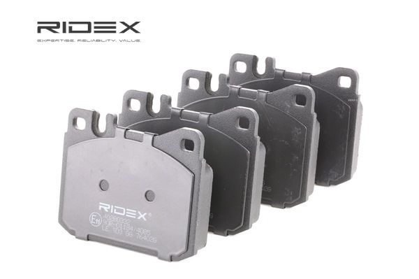 RIDEX 402B0332 Kit de plaquettes de frein, frein à disque Essieu avant, préparé pour indicateur d'usure, avec feuille collante, avec accessoires MERCEDES-BENZ Série 123 ac 1996